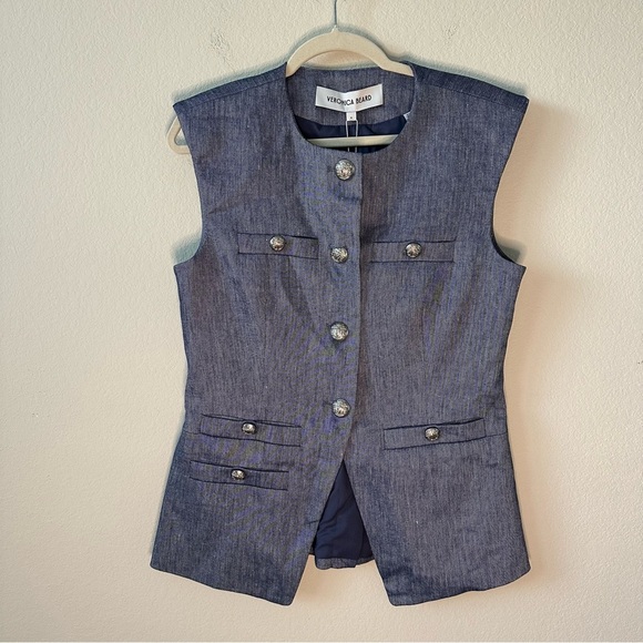 NWT VERONICA BEARD Tamara Linen Vest in Blue Melange SZ US 8 - Picture 10 of 10